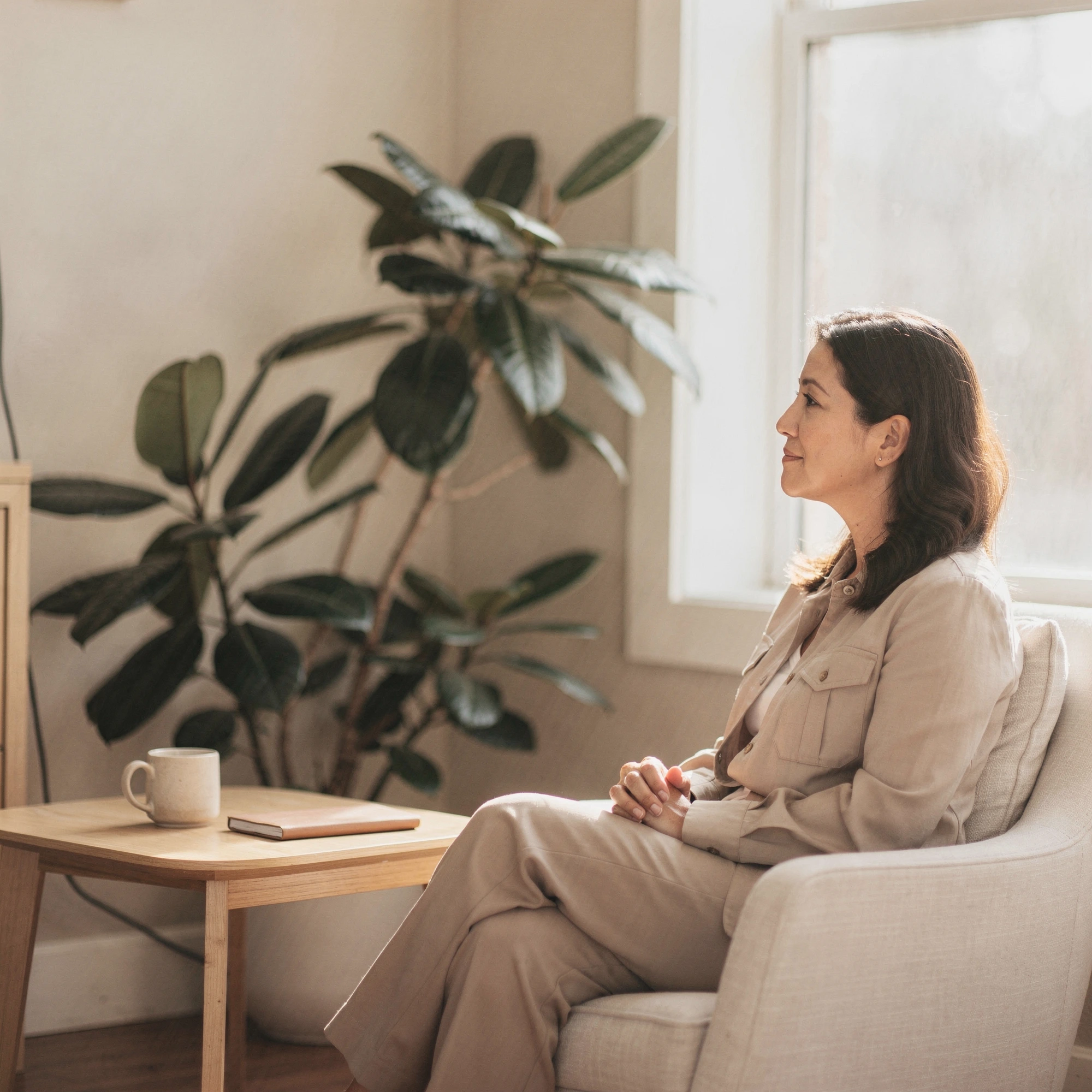 Therapist in Winnetka, CA – client seated in a welcoming therapy office at Uriel Behavioral Wellness